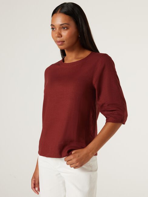 Carrie Blouson Sleeve Top, Brick, hi-res