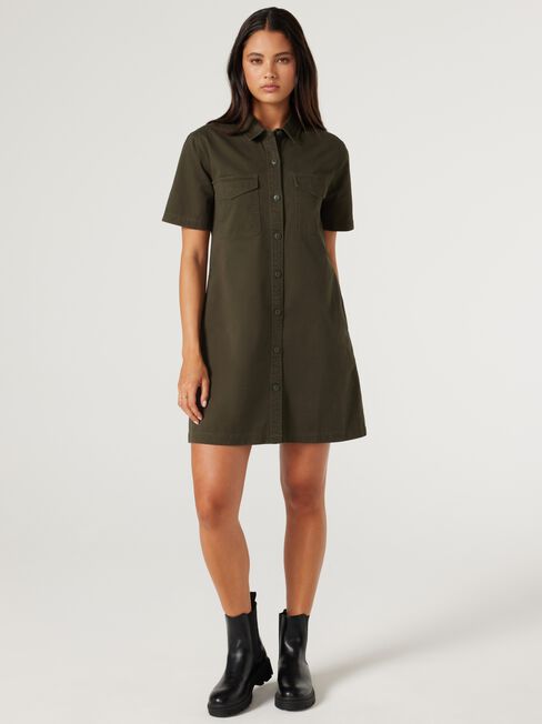 Jet Utility Shirt Dress, Green, hi-res
