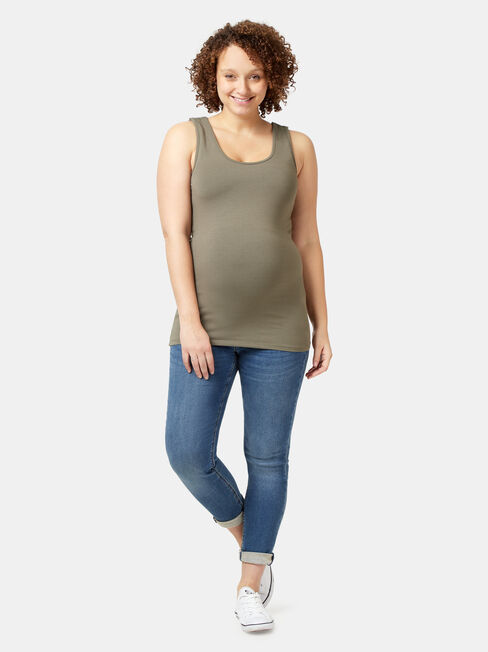 Post Maternity Cotton Nursing Tank, Green, hi-res