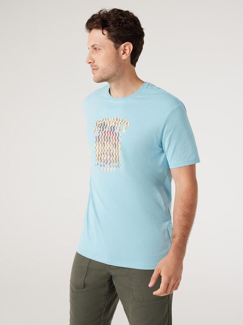 SS Sunset Print Crew Tee, Surf Blue , hi-res