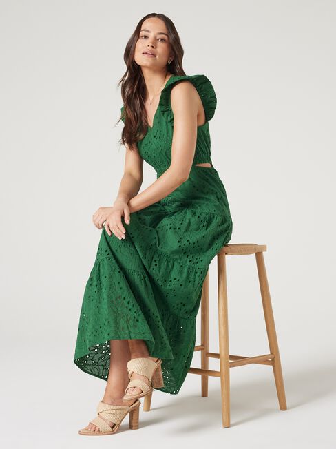 Emma Cut Out Maxi Dress, Green, hi-res