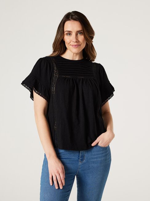 Laguna Lace Ruffle Top, Black, hi-res