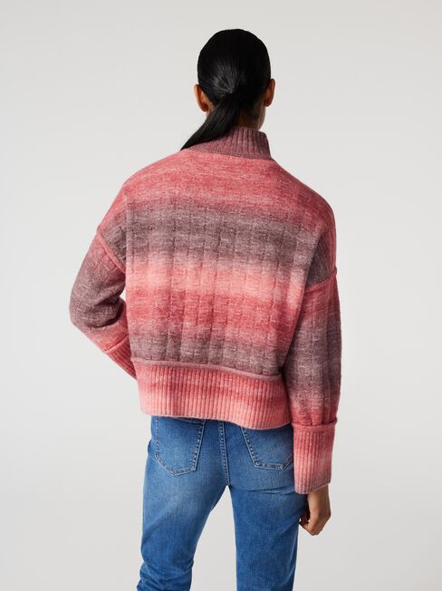 Melissa Cropped High Neck Pullover, Berry Space Dye, hi-res