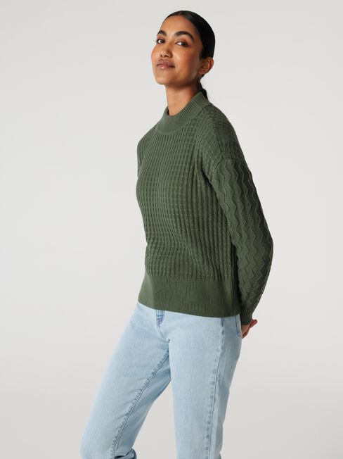 Scarlett Hatch Stitch Pullover, Thyme, hi-res