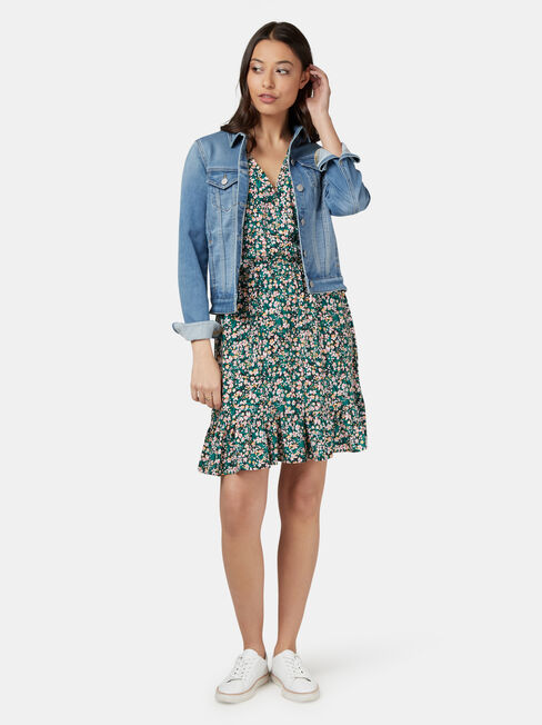 Harmony Flutter Sleeve Dress, Green, hi-res
