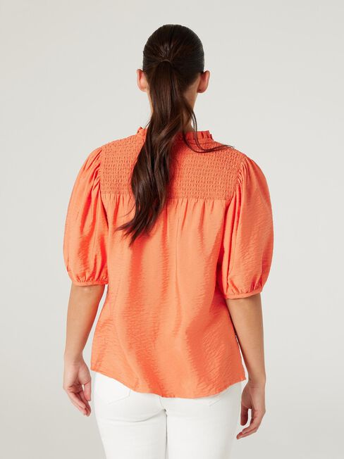 Jessie Shirred Yoke Top, Orange, hi-res