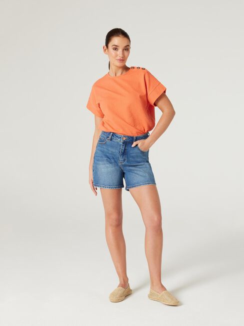 Louise Textured Button Detail Tee, Orange, hi-res