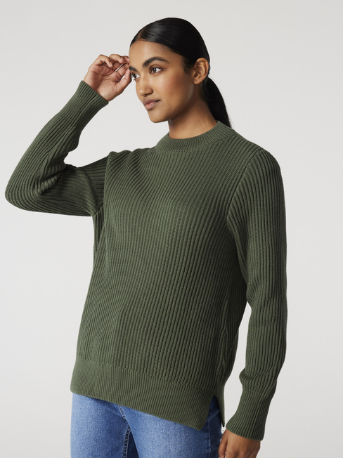 Eden Stand Neck Knit, Thyme, hi-res