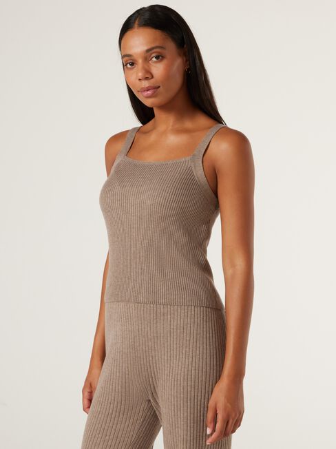J-Luxe Chunky Rib Cami, Taupe, hi-res