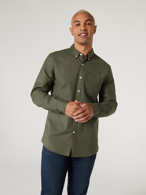 Heston Oxford Long Sleeve Shirt, Green, hi-res