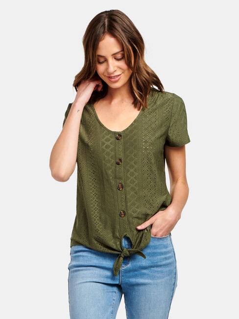 Lacey Lace Tee, Green, hi-res