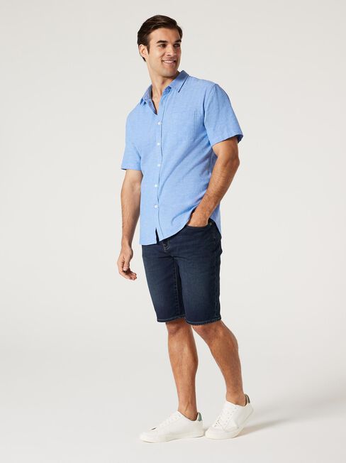 Wolf Textured Short Sleeve Shirt, Sapphire, hi-res