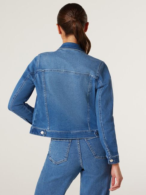 Classic Stretch Denim Jacket, Mid Blue, hi-res