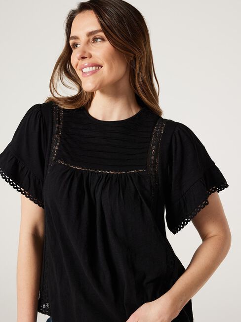 Laguna Lace Ruffle Top, Black, hi-res