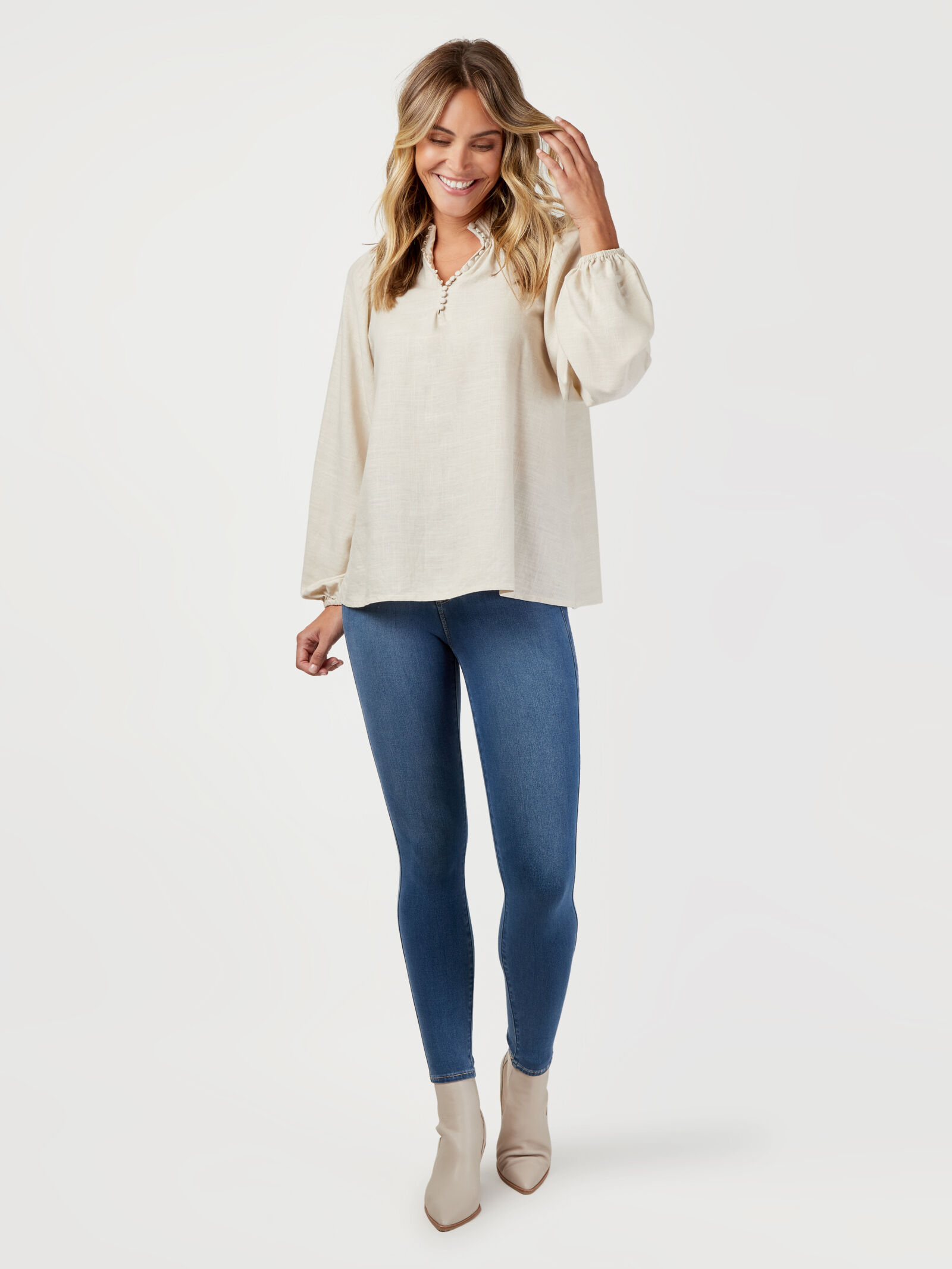Half sleeve high low white blouse hotsell