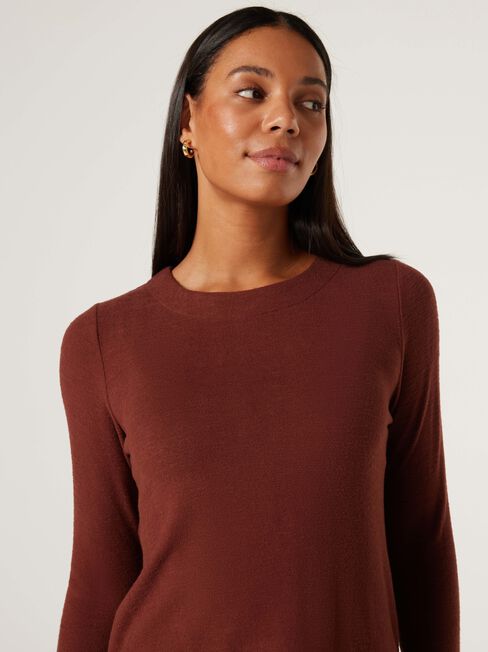 Sia Soft Touch Curved Hem Pullover, Brick, hi-res