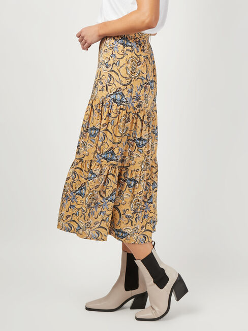 Sara Belted Tiered Skirt, Yellow, hi-res
