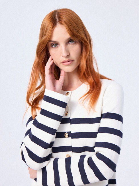 Diana Milano Cardigan, White Navy Stripe, hi-res