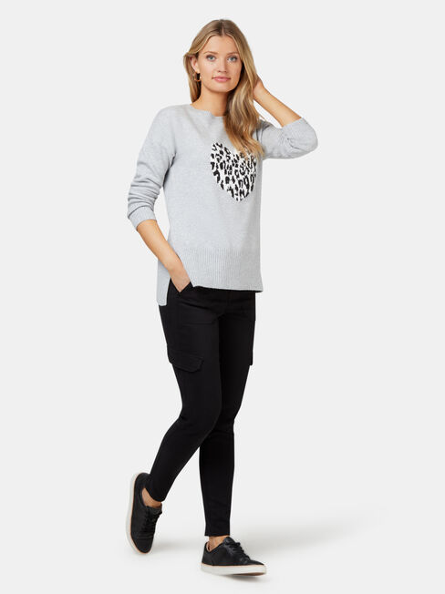 Ceilia Leopard Heart Knit, Grey, hi-res