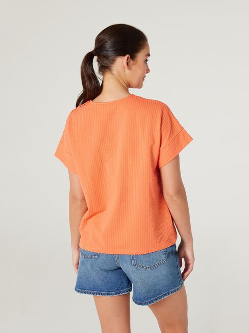 Louise Textured Button Detail Tee, Orange, hi-res