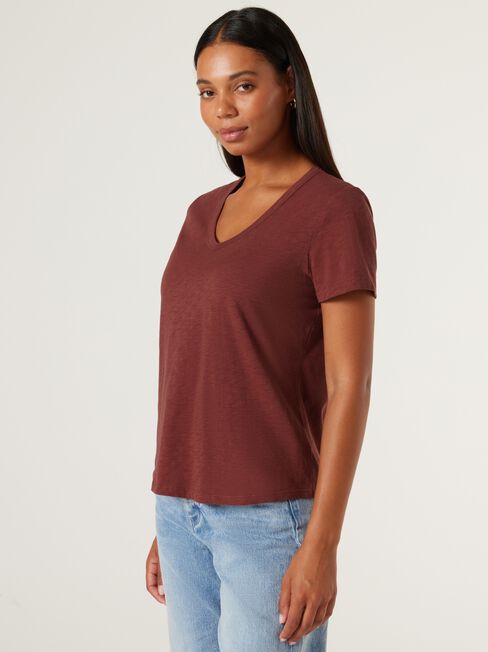Essential V-Neck Tee, Brick, hi-res