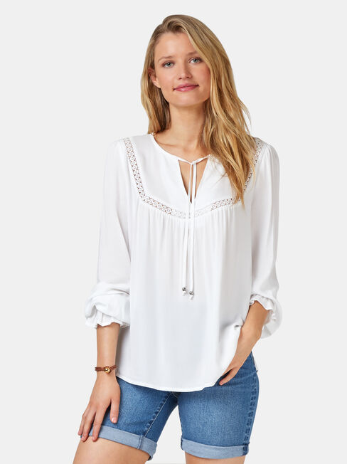 Kinsly Peasant Blouse, White, hi-res