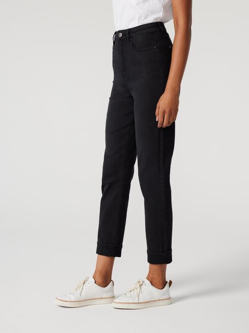 Brooke High Waisted Tapered Crop Jeans, Black, hi-res