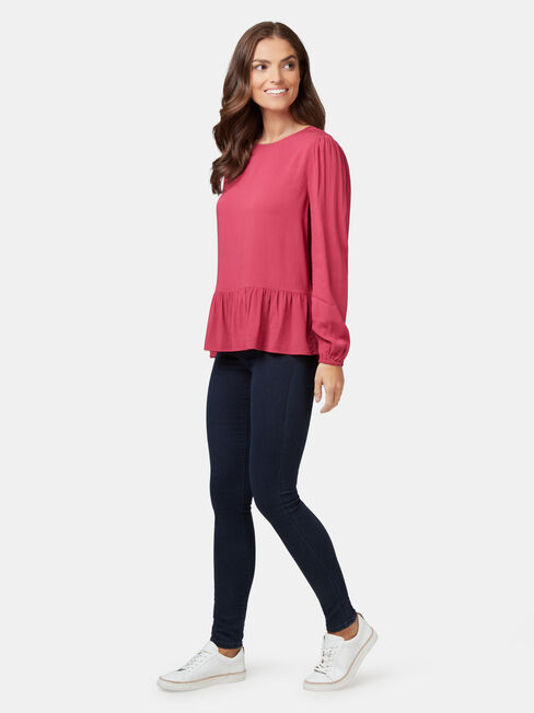 Penelope Peplum Hem Top, Red, hi-res