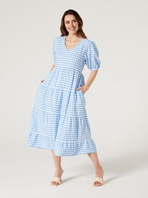 Sonny V-Neck Dress, Blue Gingham, hi-res