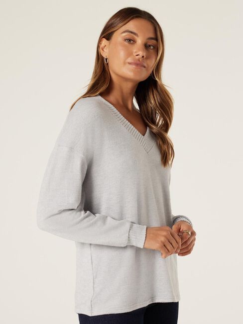 Viv Soft Touch V-Neck Pullover, Grey Marle, hi-res
