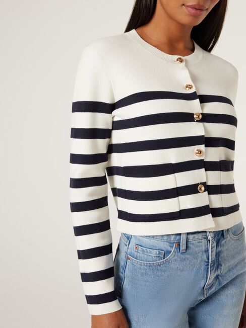 Diana Milano Cardigan, White Navy Stripe, hi-res