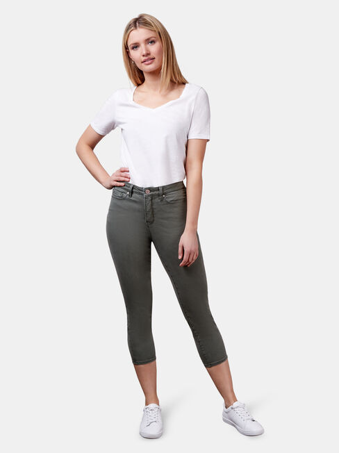 Kara Mid Waist Skinny Capri Khaki, Coloured, hi-res