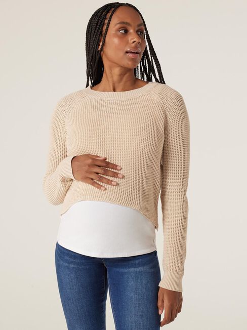 Michelle Side Zip Maternity Pullover, Oatmeal Marle, hi-res