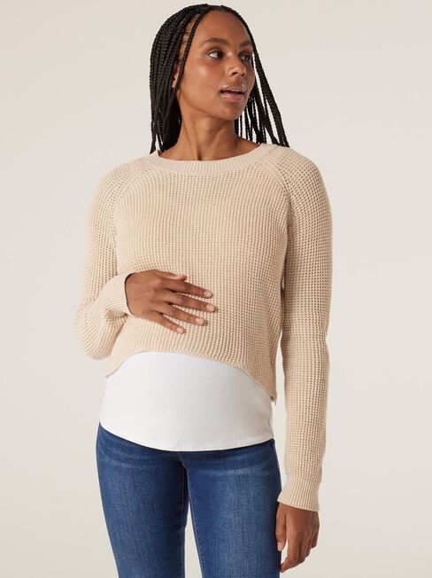 Michelle Side Zip Maternity Pullover, White, hi-res