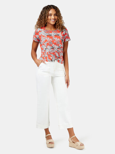 Emma Twist Front Printed Tee, Red, hi-res