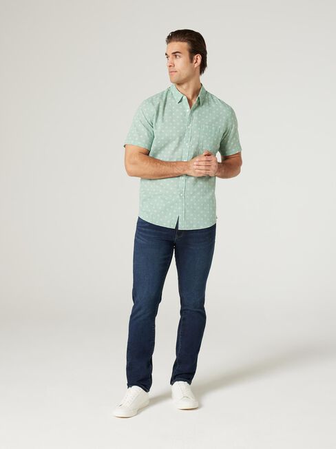 SS Nolan Print Linen Shirt, Sea Green, hi-res