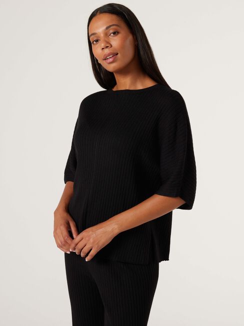 J-Luxe Chunky Ribbed T-Shirt, Black, hi-res