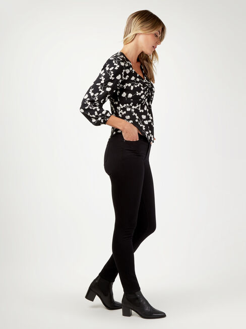 Terryn Twist Front Blouse, Black, hi-res