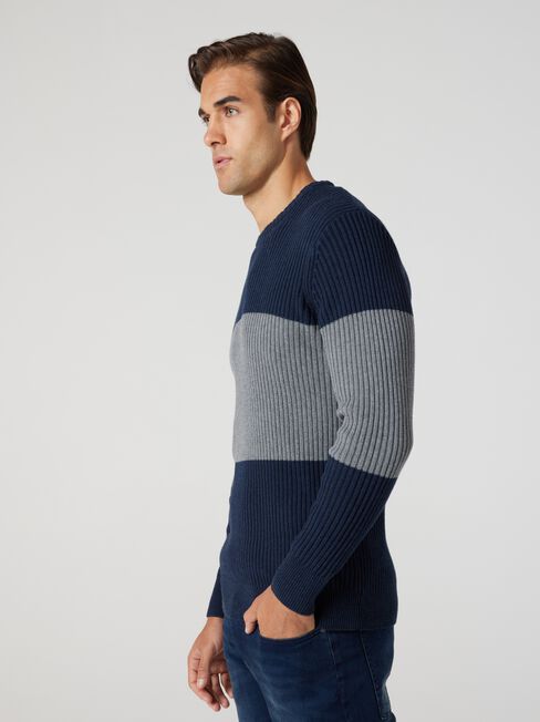 Klein Panel Stripe Crew Knit, Ink Marle Multi, hi-res