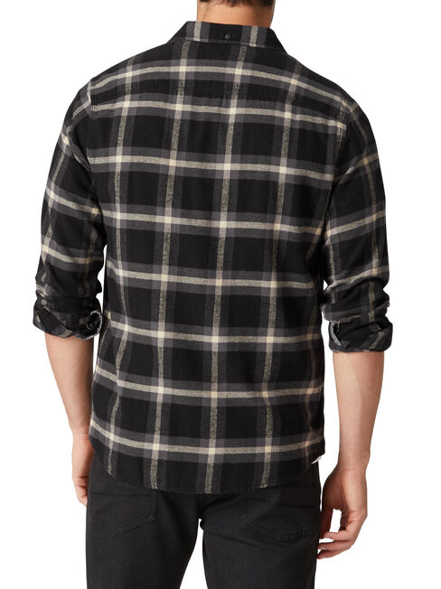 Cordova Long Sleeve Check Flannelette Shirt, Black, hi-res