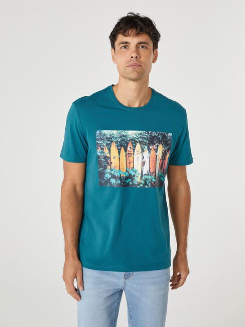 SS Brooks Print Crew Tee, Grey, hi-res