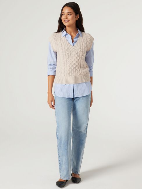 Isadora Cable Knit Vest, Oatmeal, hi-res
