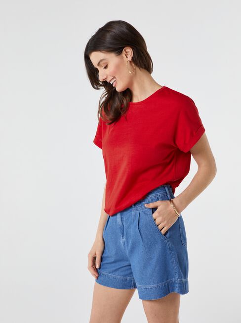 Drop Shoulder Tee, Red, hi-res