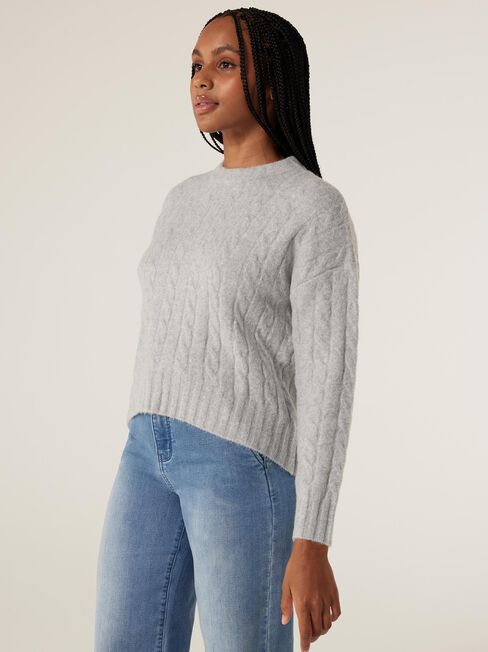 Allegra Cable Pullover Knit, Grey Marle, hi-res