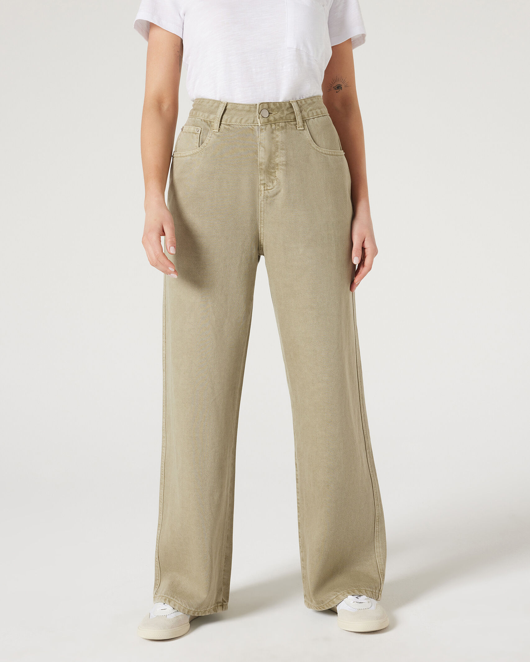 Khaki wide leg jeans clearance