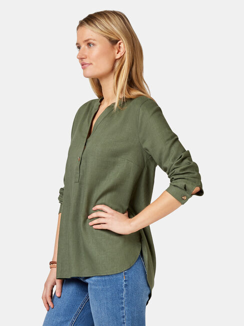 Everly Linen Shirt, Green, hi-res