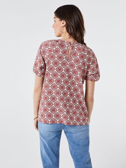 Waverly Raglan Puff Sleeve Top, Red, hi-res