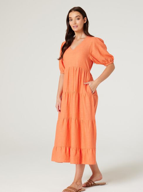 Sonny V-Neck Dress, Orange, hi-res