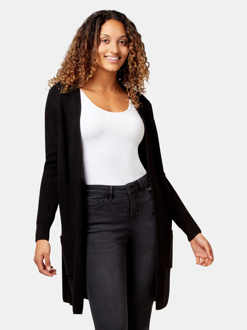 Priya Rib Cardigan, Black, hi-res
