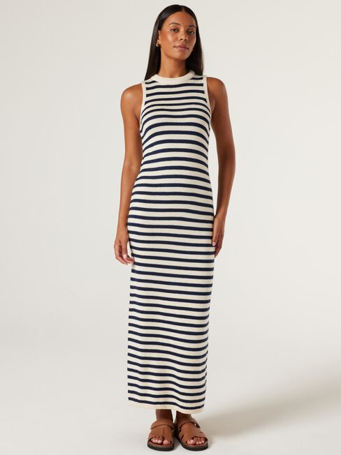 Jen Knit Dress, White Navy Stripe, hi-res